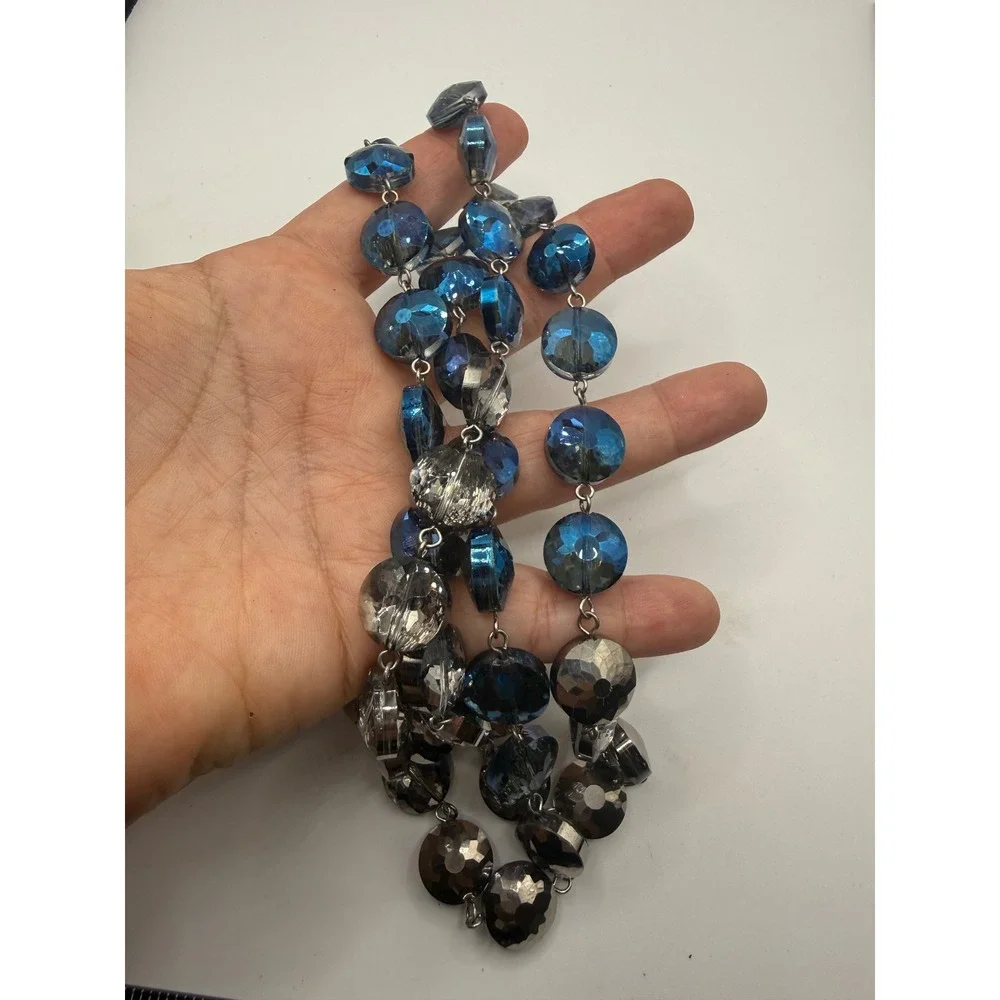 Alexis Bittar Blue Lucite Metallic Faceted Bead Long Station Necklace 40 Inch - Picture 5 of 5